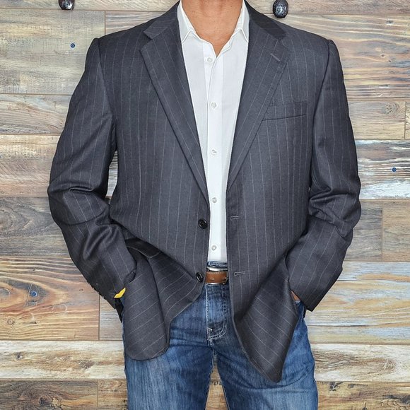 Hickey Freeman Loro Piana Wool Charcoal Gray Striped Blazer Sport Jacket 44R - Picture 5 of 11
